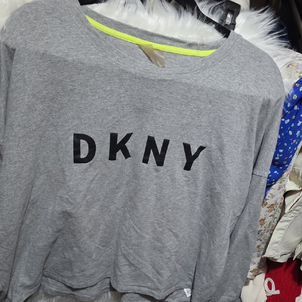 DKNY Gray Sweatshirt with Neon Yellow Trim